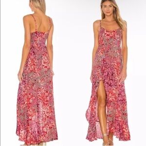 EUC XS Intimately Free People Red Floral Forever Yours Smocked Maxi Dress!